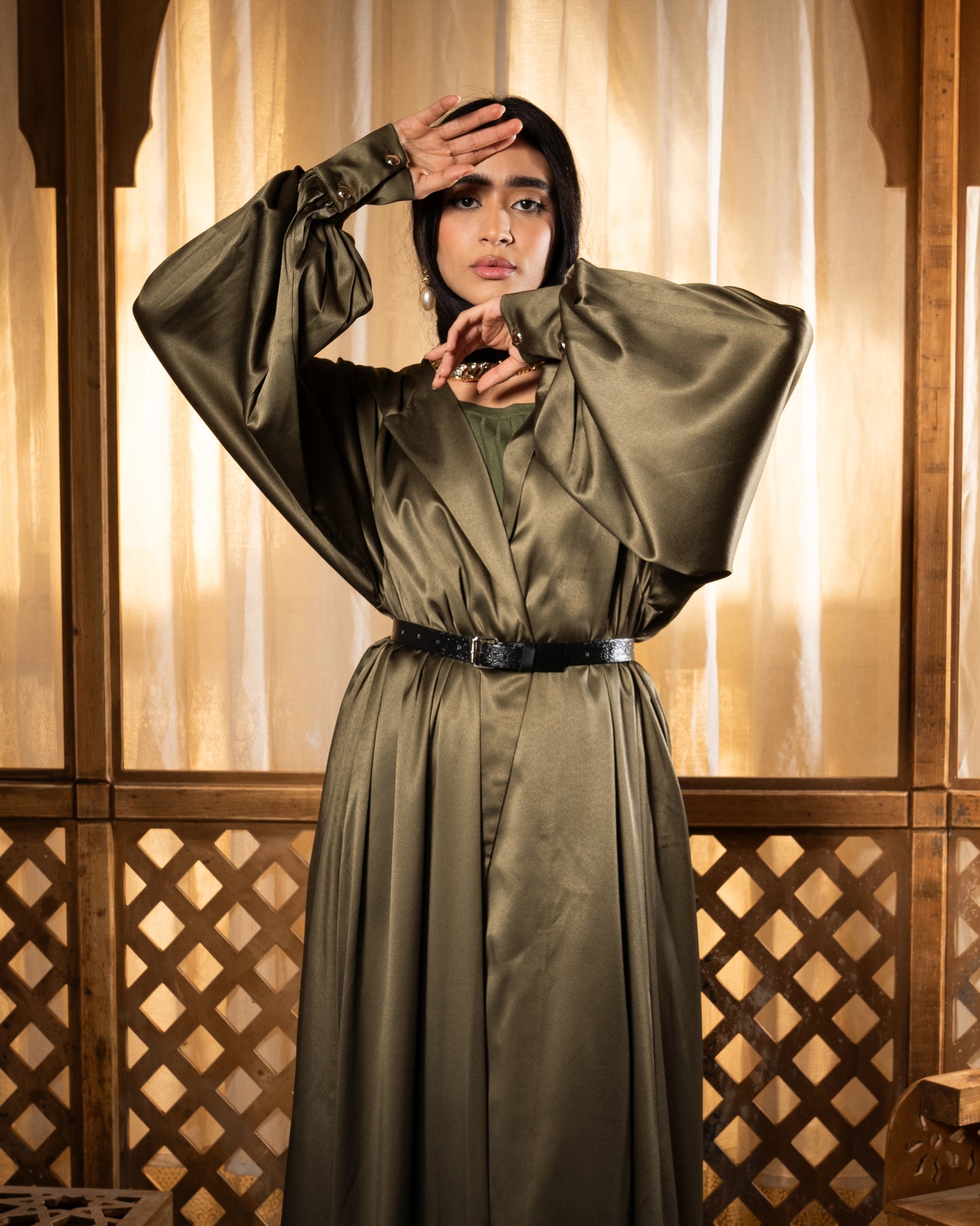 Satin Olive Abaya